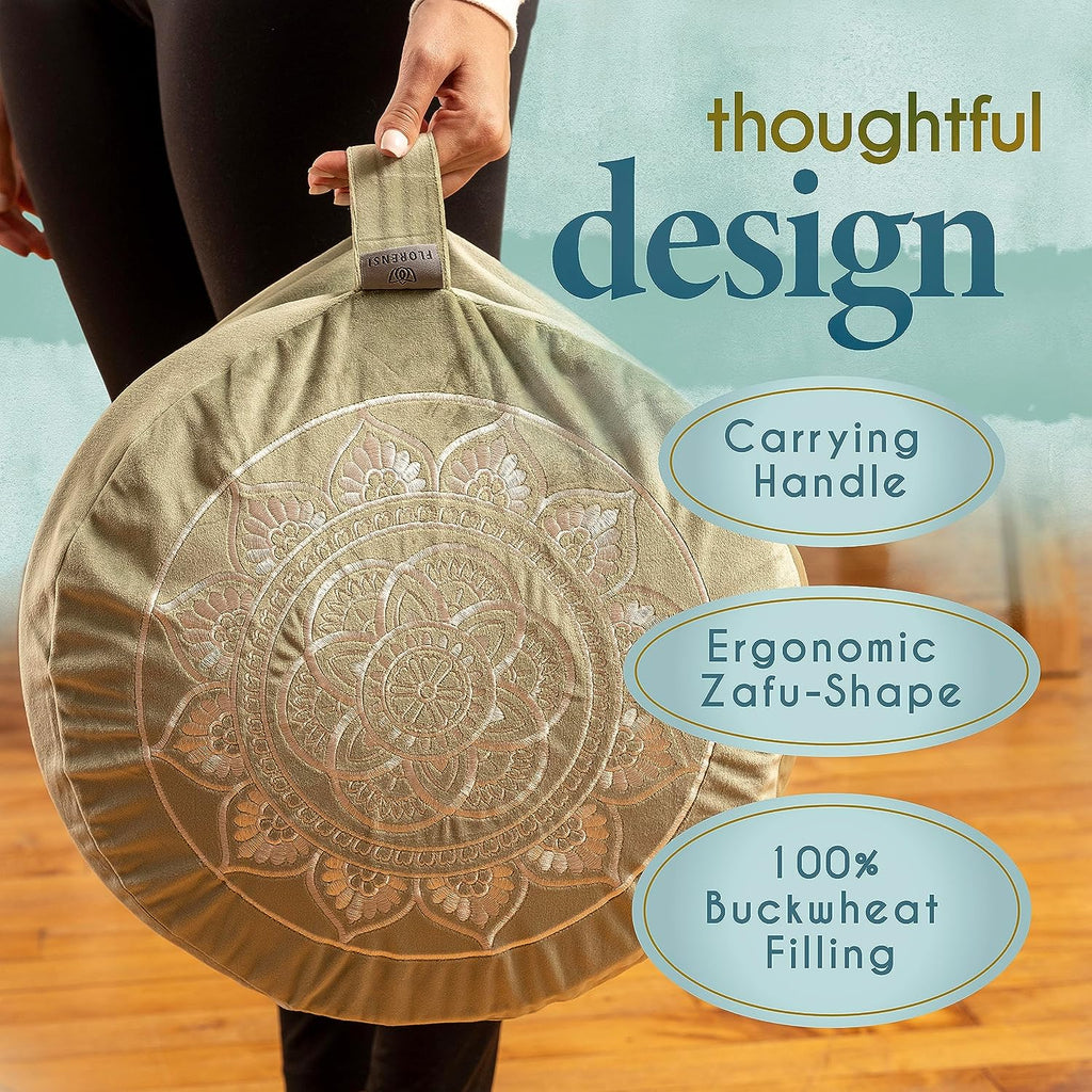 Meditation Cushion Velvet Floor Pillow with Buckwheat Fill