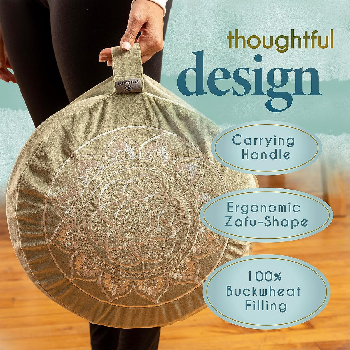 Meditation Cushion Velvet Floor Pillow with Buckwheat Fill