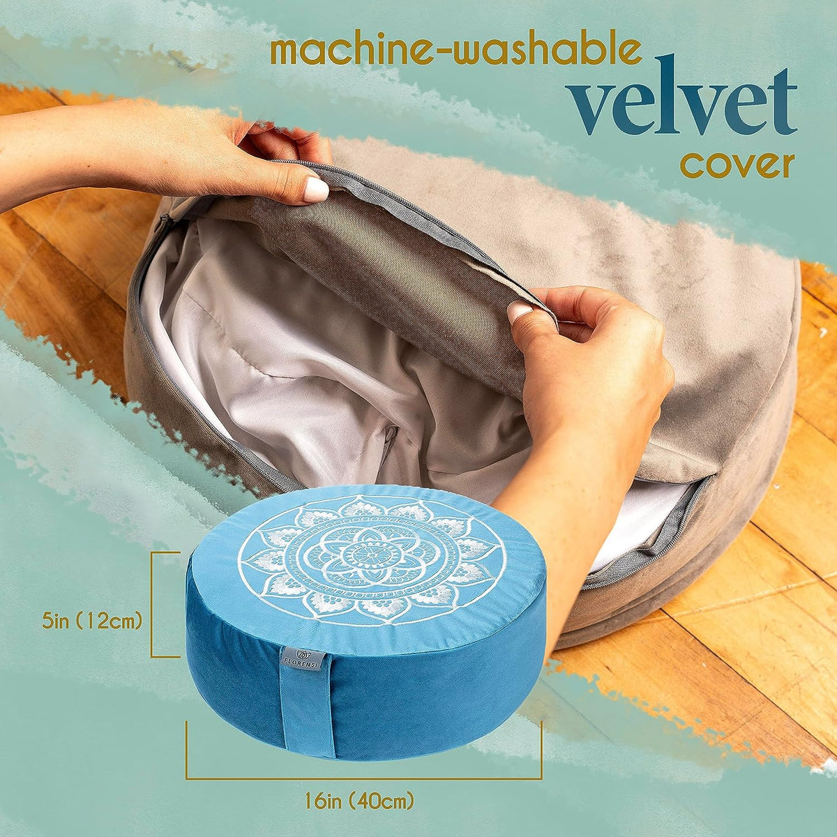 Meditation Cushion Velvet Floor Pillow with Buckwheat Fill